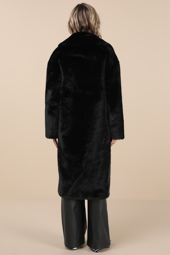 Avec Les Filles Notch Collar Faux Fur Coat In Black