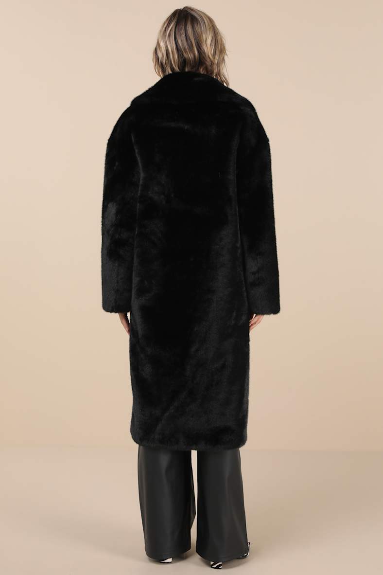 Murial Black Faux Fur Double-Breasted Coat