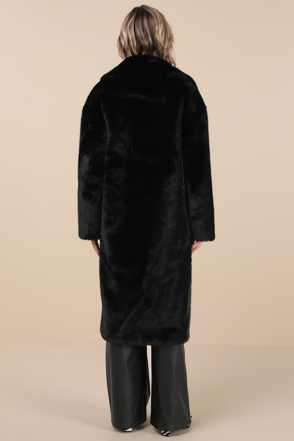 Murial Black Faux Fur Double-Breasted Coat