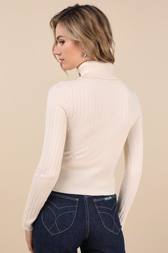 Perfected Comfort Beige Turtleneck Sweater Top 2