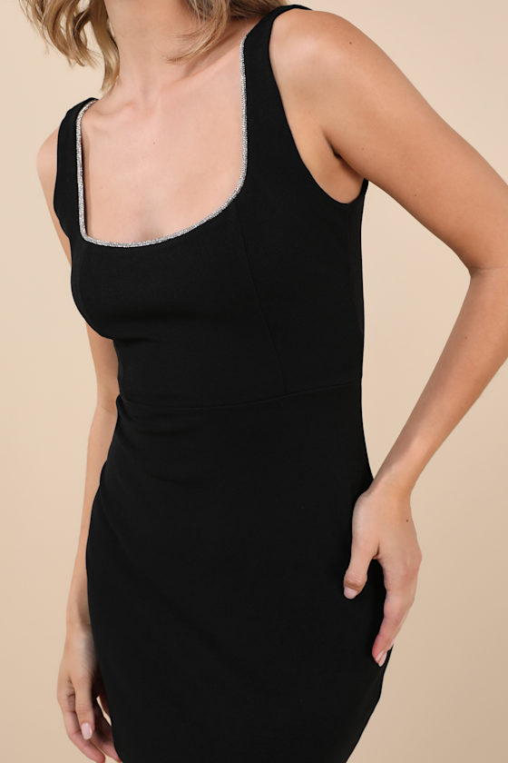 Lulus Brilliant Always Black Rhinestone Backless Mini Dress In Black
