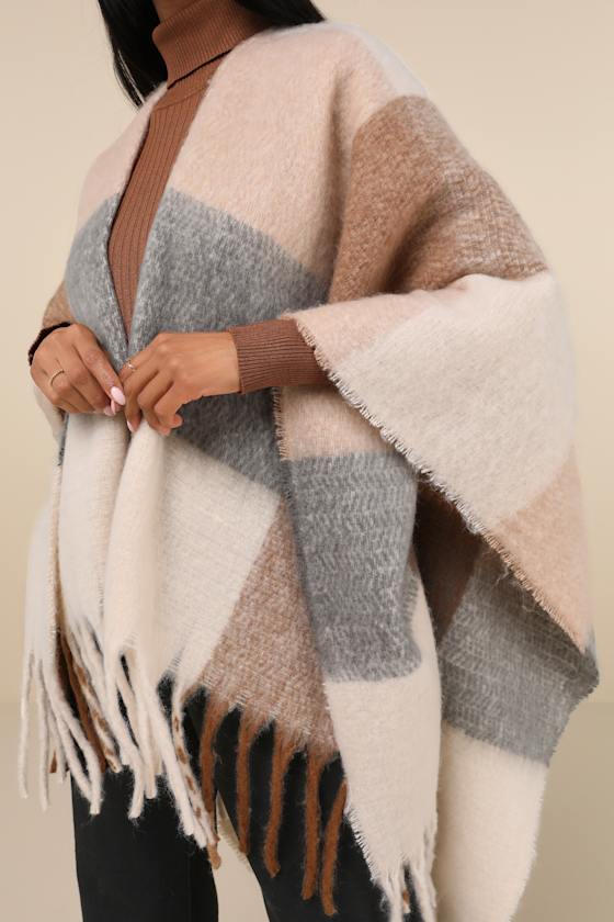 Coziest Babe Ivory and Brown Plaid Wrap 2