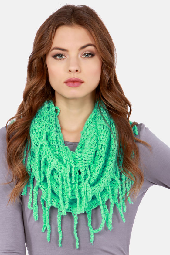 Pretty Mint Green Scarf Knit Scarf Infinity Scarf Circle Scarf