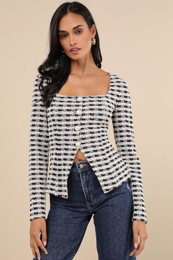 Curated Look Black and Ivory Plaid Long Sleeve Top 2