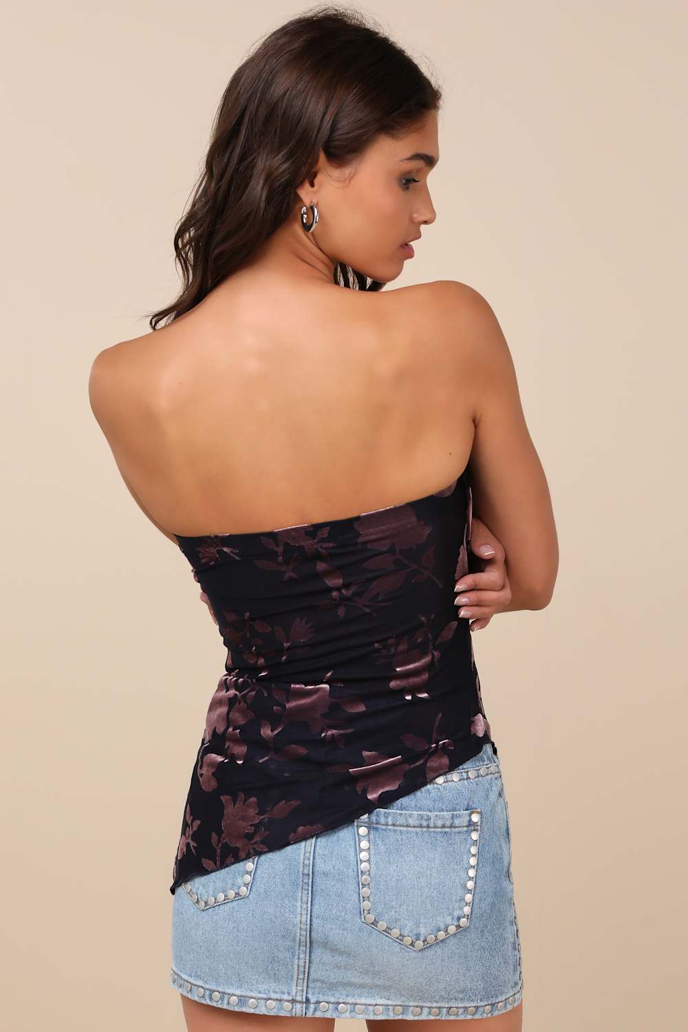Sweetest Outcome Black Velvet Burnout Strapless Top