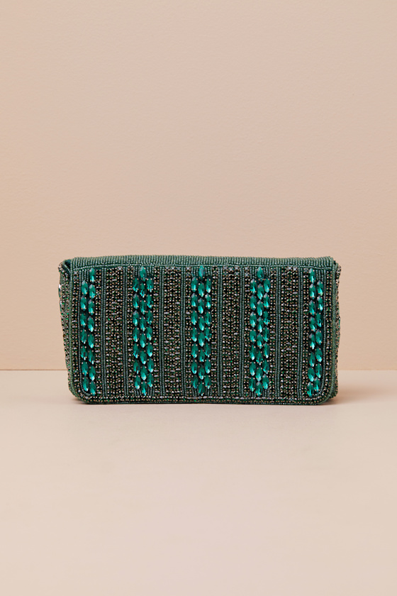 Shop Lulus Lizza Emerald Green Rhinestone Clutch