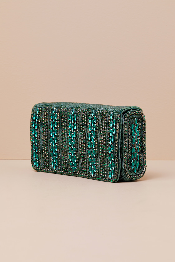 Shop Lulus Lizza Emerald Green Rhinestone Clutch