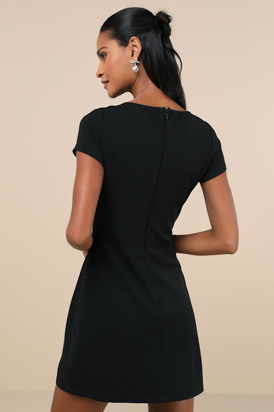 Lulus Endearing Sparkle Black Rhinestone Bow Mini Dress In Black