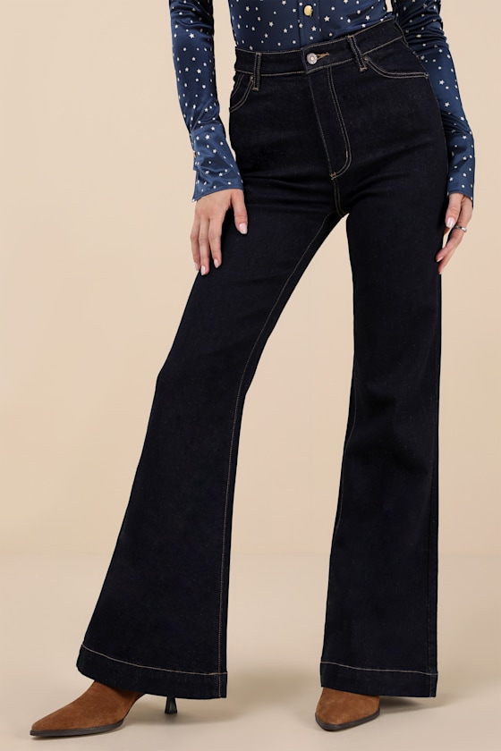 Rolla's Eastcoast Flare Dark Wash Jeans In Blue