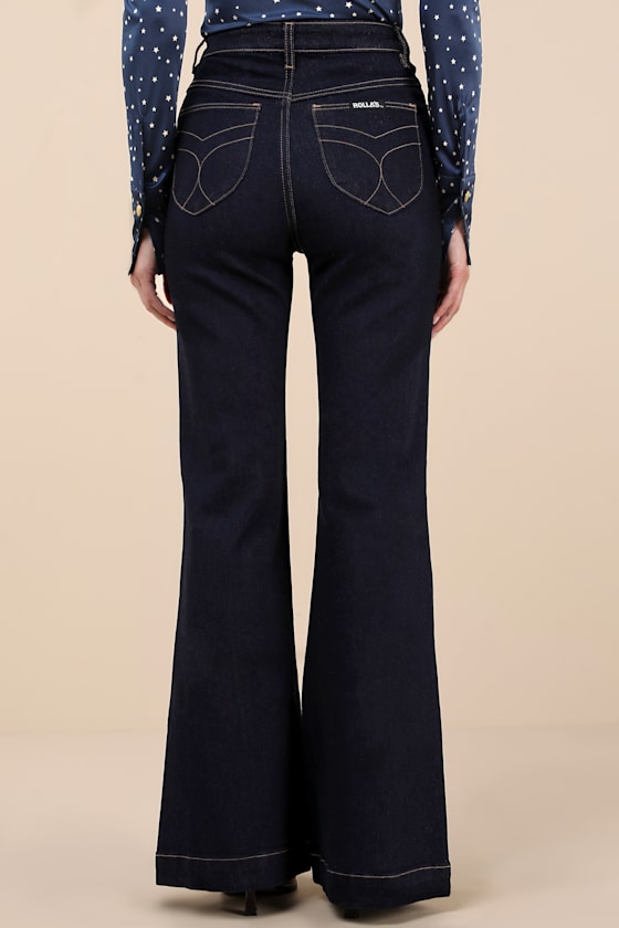 Rolla's Eastcoast Flare Dark Wash Jeans In Blue