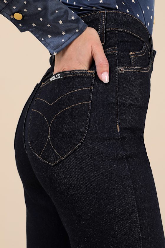Rolla's Eastcoast Flare Dark Wash Jeans In Blue