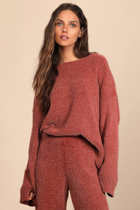 Comfy Cutie Rusty Rose Chenille Sweater