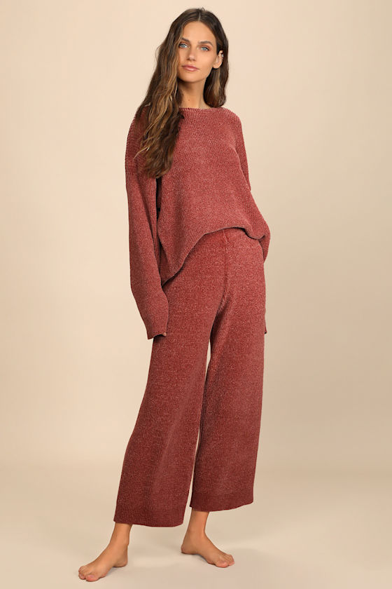 Comfy Cutie Rusty Rose Chenille Sweater Pants 1
