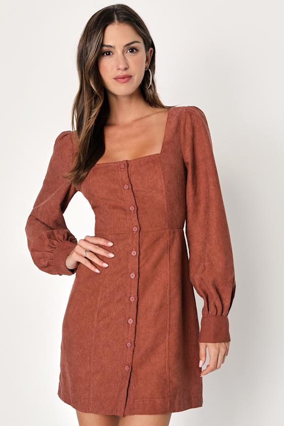 Black Corduroy Half Button Up Dress main image 1