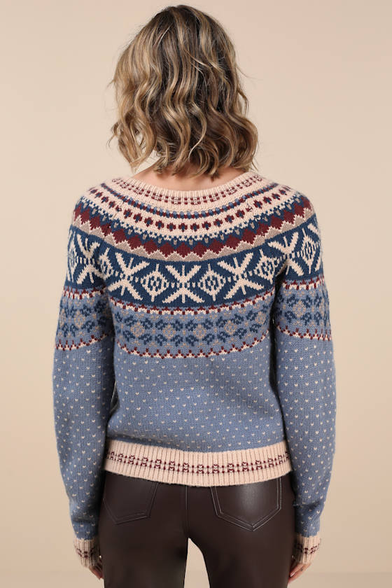 Lulus First Frost Blue Fair Isle Cardigan In Blue