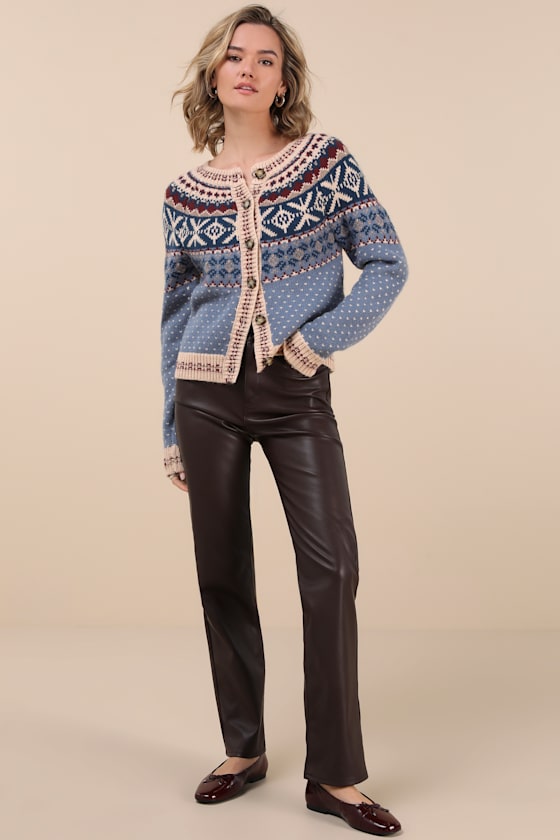 Lulus First Frost Blue Fair Isle Cardigan In Blue