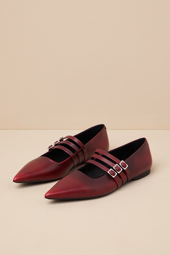 VAGABOND SHOEMAKERS HERMINE RED LEATHER STRAPPY BUCKLE BALLET FLATS