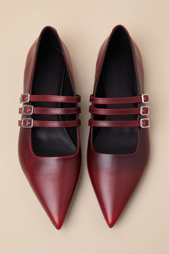 VAGABOND SHOEMAKERS HERMINE RED LEATHER STRAPPY BUCKLE BALLET FLATS