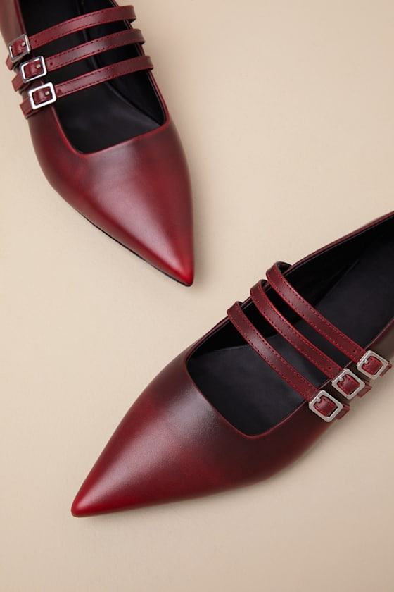 VAGABOND SHOEMAKERS HERMINE RED LEATHER STRAPPY BUCKLE BALLET FLATS