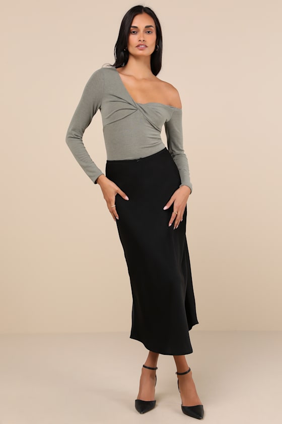 Lulus Adorable Simplicity Olive Green One-shoulder Sweater Top In Olive Green