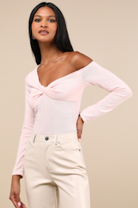 Adorable Simplicity Light Pink One-Shoulder Sweater Top 4