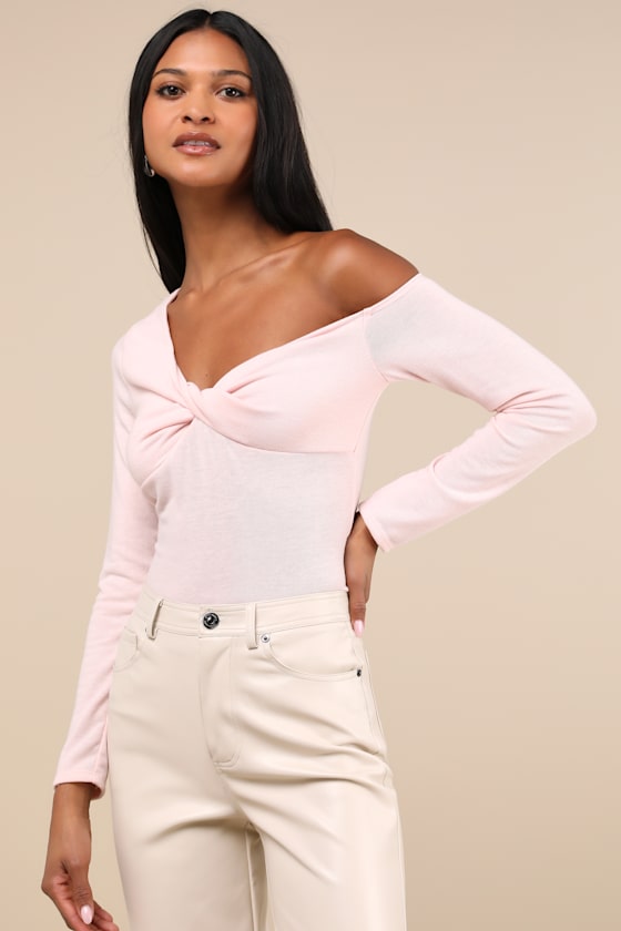 Adorable Simplicity Light Pink One-Shoulder Sweater Top 4