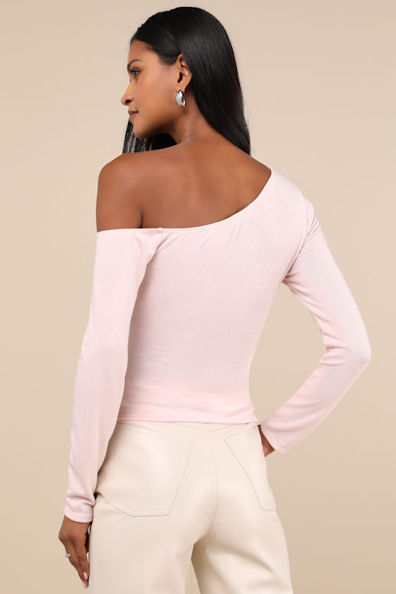 Lulus Adorable Simplicity Light Pink One-shoulder Sweater Top In Light Pink