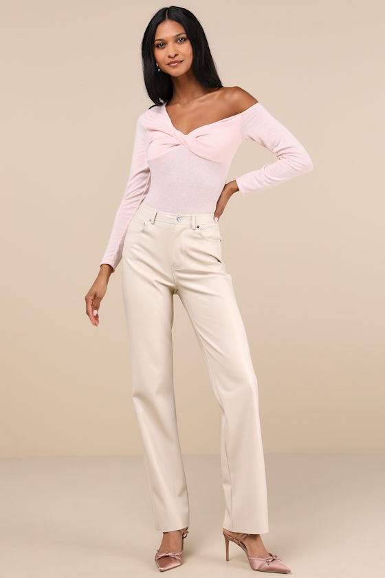 Adorable Simplicity Light Pink One-Shoulder Sweater Top 3