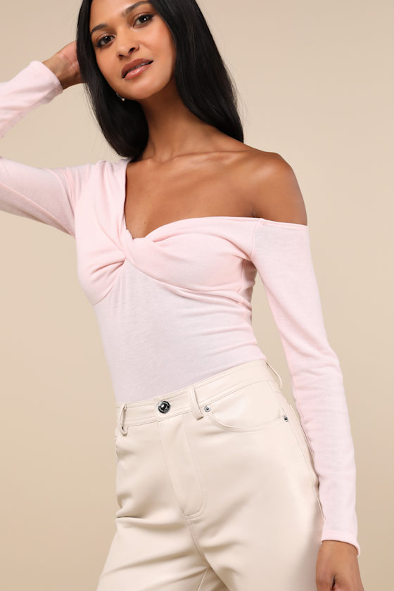 Lulus Adorable Simplicity Light Pink One-shoulder Sweater Top In Light Pink
