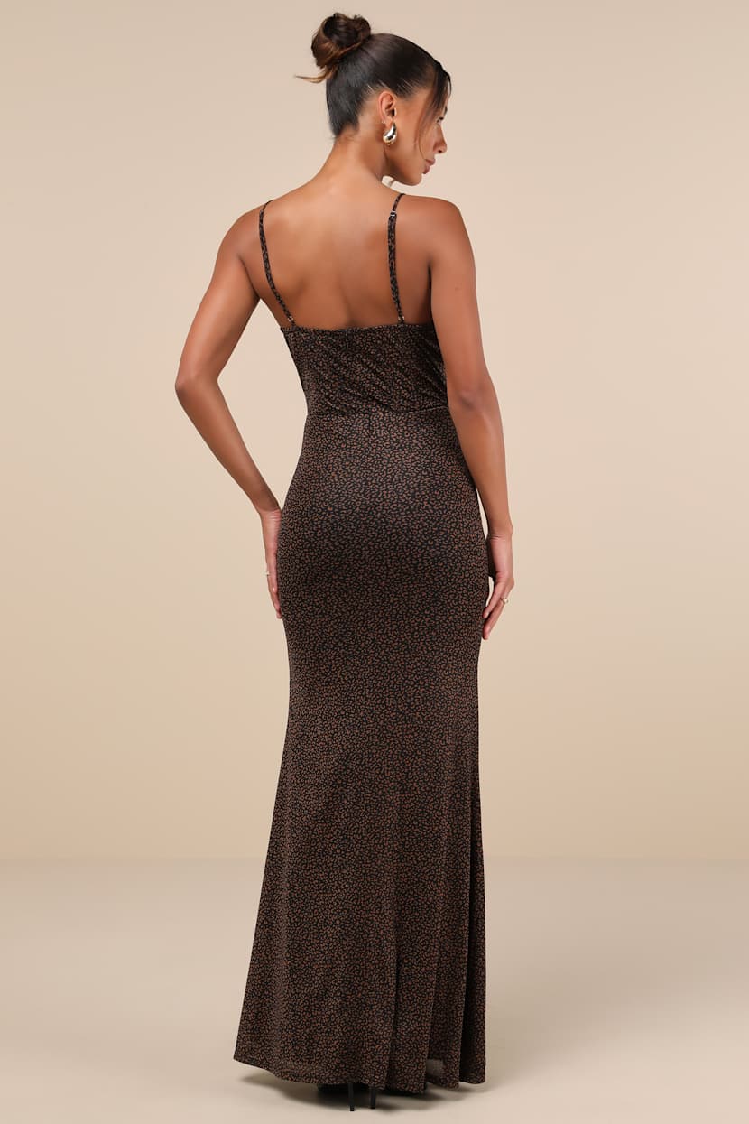 Black Leopard Mesh Bustier Mermaid Maxi Dress | Womens | XX-Small (Available in XXL, XS, S, M, L, XL) | 100% Polyester | Lulus | Prom