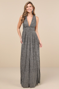 Looking Radiant Black and Gold Metallic Maxi Dress 6