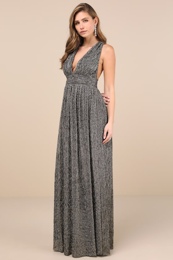Looking Radiant Black and Gold Metallic Maxi Dress 7