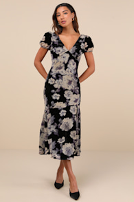 Real Lovely Black Floral Burnout Velvet Midi Dress 4