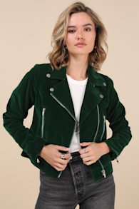 Style Icon Forest Green Velvet Moto Jacket 5