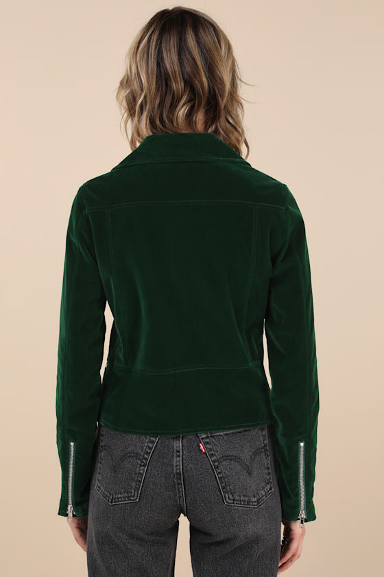 Style Icon Forest Green Velvet Moto Jacket 6