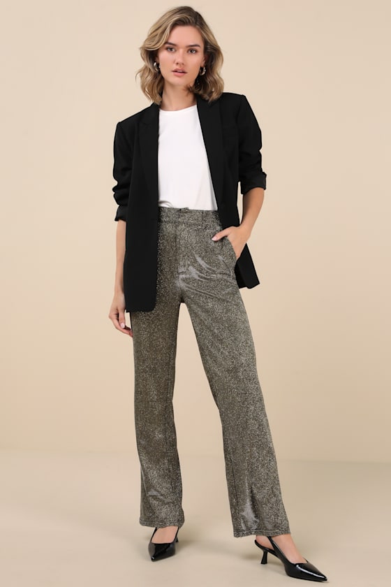 Shiniest Stance Gold Glitter High-Rise Wide-Leg Trousers 5