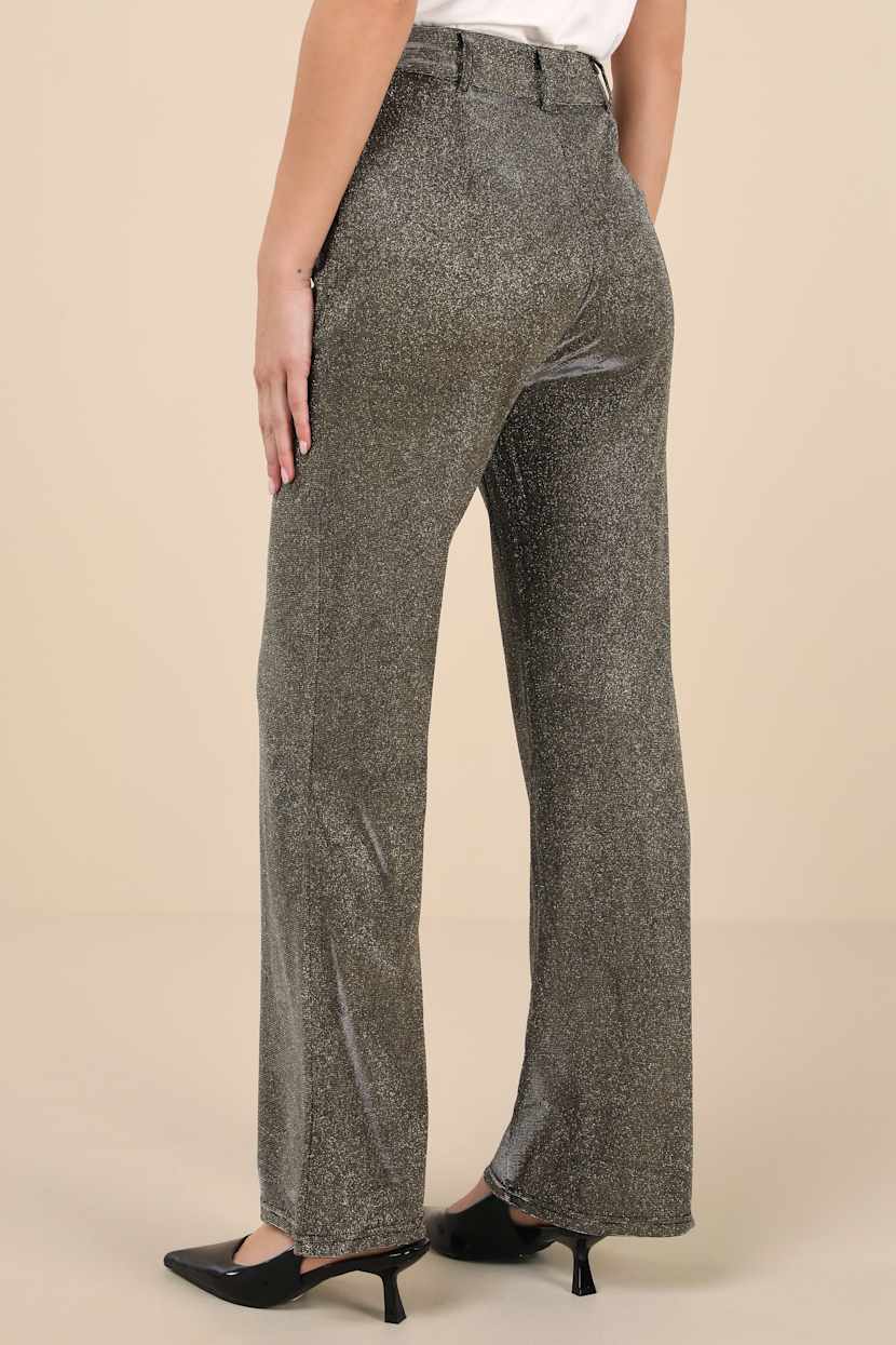 Shiniest Stance Gold Glitter High Rise Wide-Leg Trousers