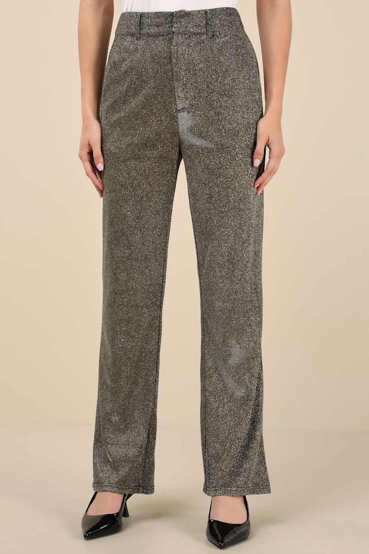 Shiniest Stance Gold Glitter High Rise Wide-Leg Trousers