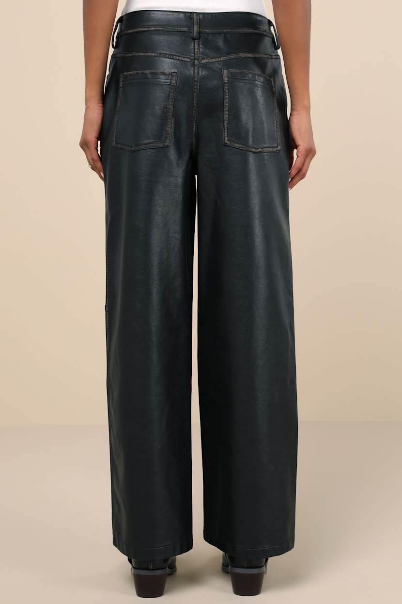 Perfect Edge Black Distressed Vegan Leather High-Rise Pants