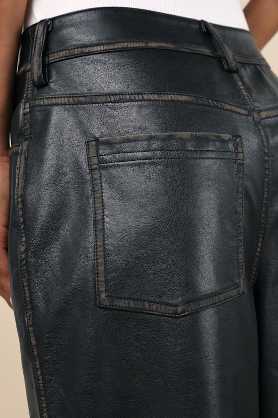 Lulus Perfect Edge Black Distressed Vegan Leather High Rise Pants In Black