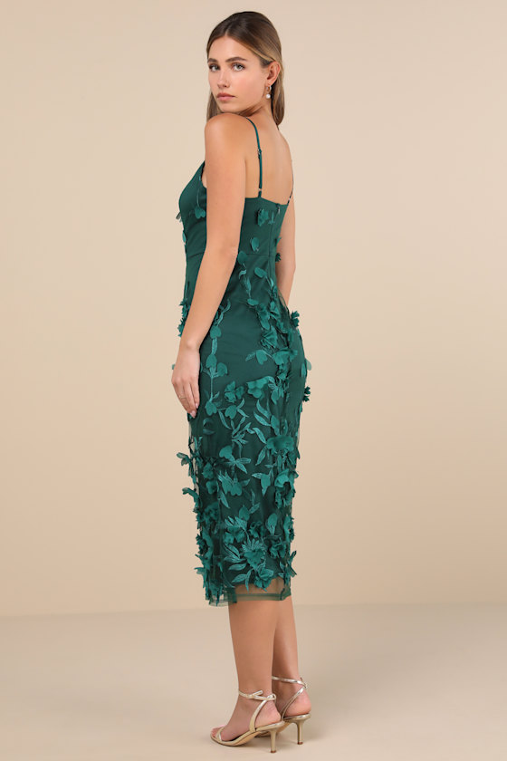 Lulus Limitless Adoration Emerald 3d Floral Embroidered Midi Dress In Green