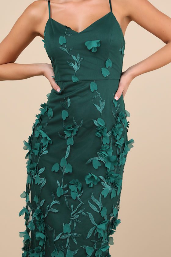Lulus Limitless Adoration Emerald 3d Floral Embroidered Midi Dress In Green