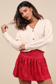 Sensational Approach Red Satin Jacquard Mini Skirt 7