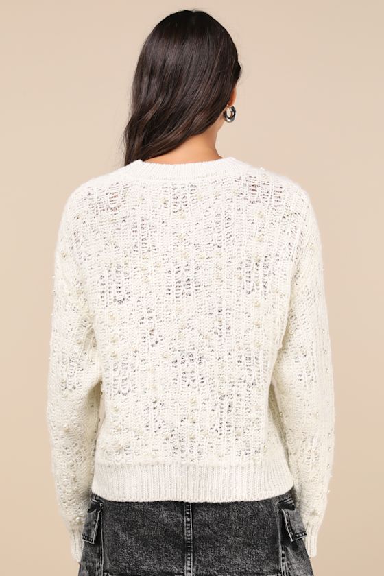 Lulus Luxe Intention Ivory Pearl Sweater In Ivory