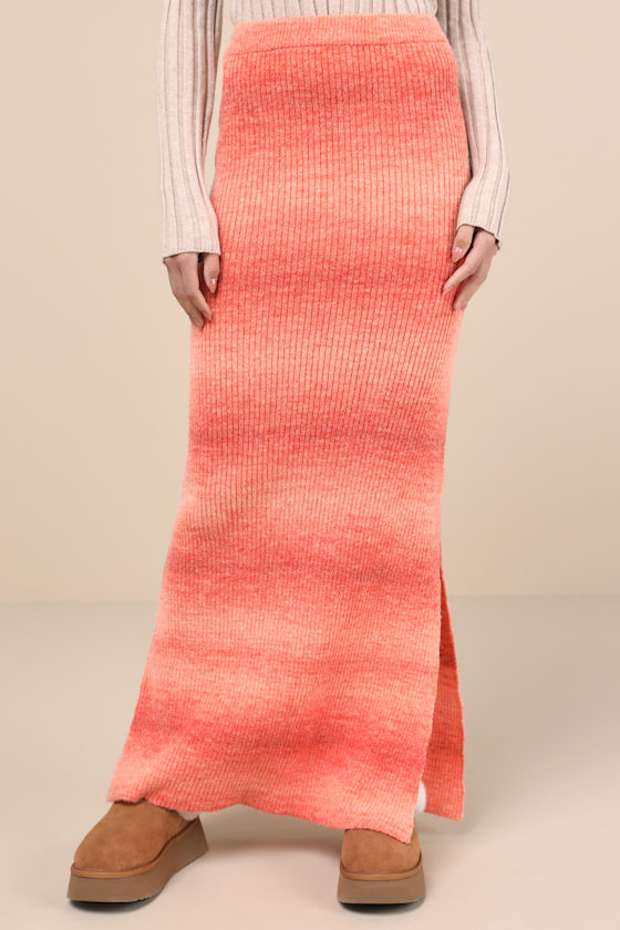 Lulus Impressively Popular Orange Ombre Knit Midi Skirt In Orange