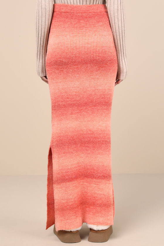 Lulus Impressively Popular Orange Ombre Knit Midi Skirt In Orange