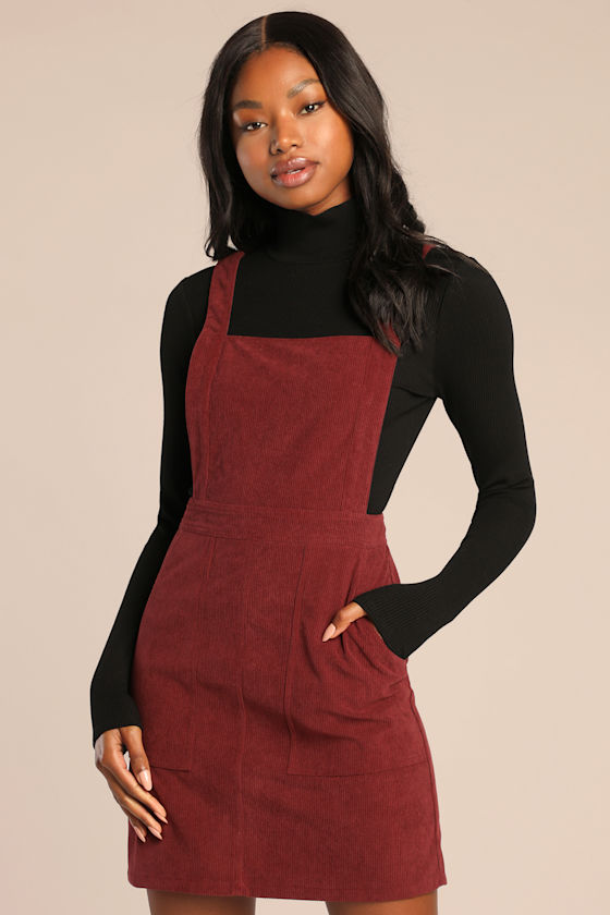 Embracing Autumn Chocolate Corduroy Pinafore Mini Dress 4