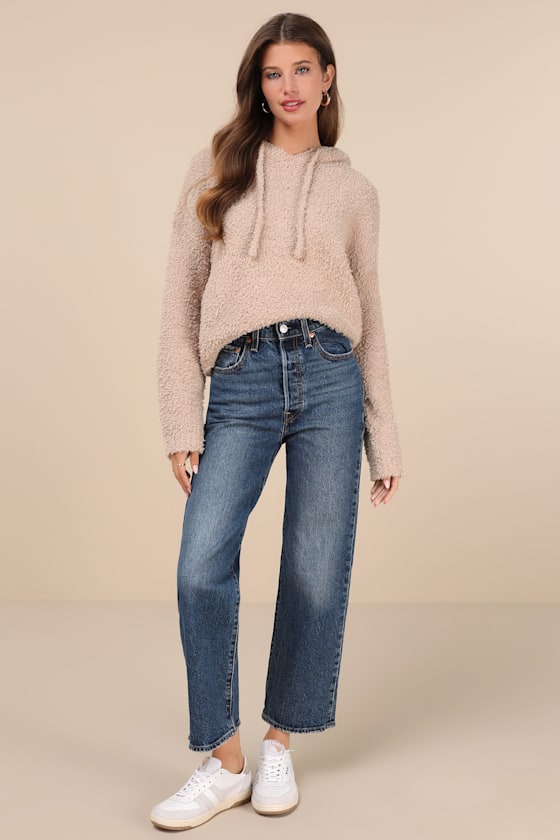 Lulus Cuddly Perfection Tan Fuzzy Pullover Hoodie In Tan