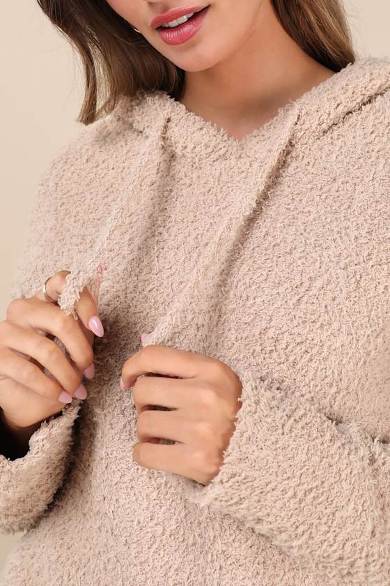 Lulus Cuddly Perfection Tan Fuzzy Pullover Hoodie In Tan