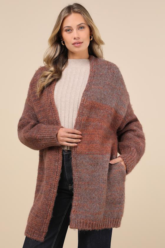 Lulus Frosty Day Fave Brown Marled Oversized Cardigan In Brown